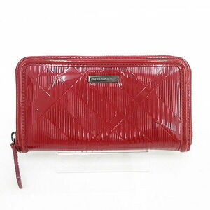 BURBERRY Round Zip Long Wallet Red